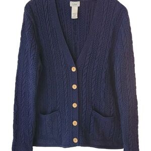 Vintage LLBean cable knit v neck cardigan Women’s Size L